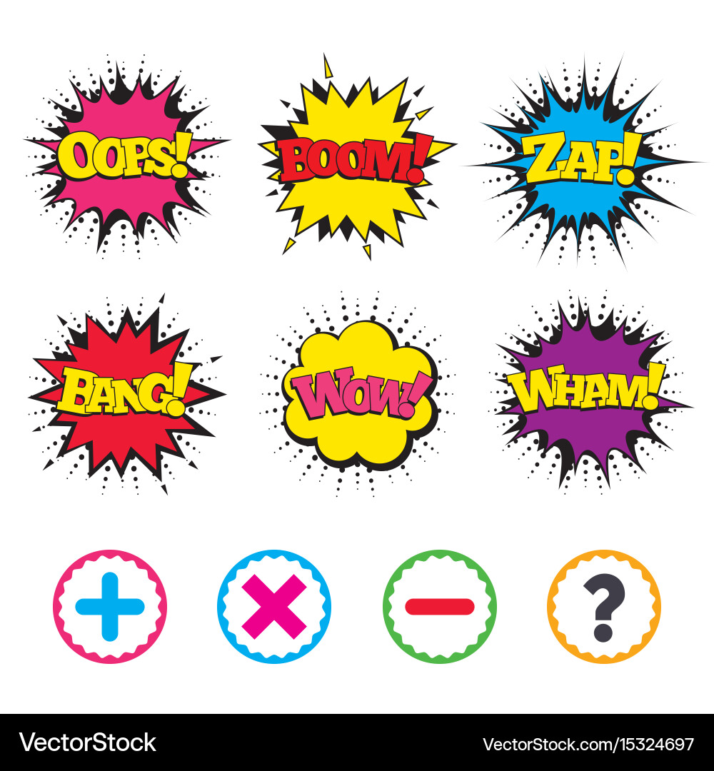 Plus and minus icons question faq symbol Vector Image