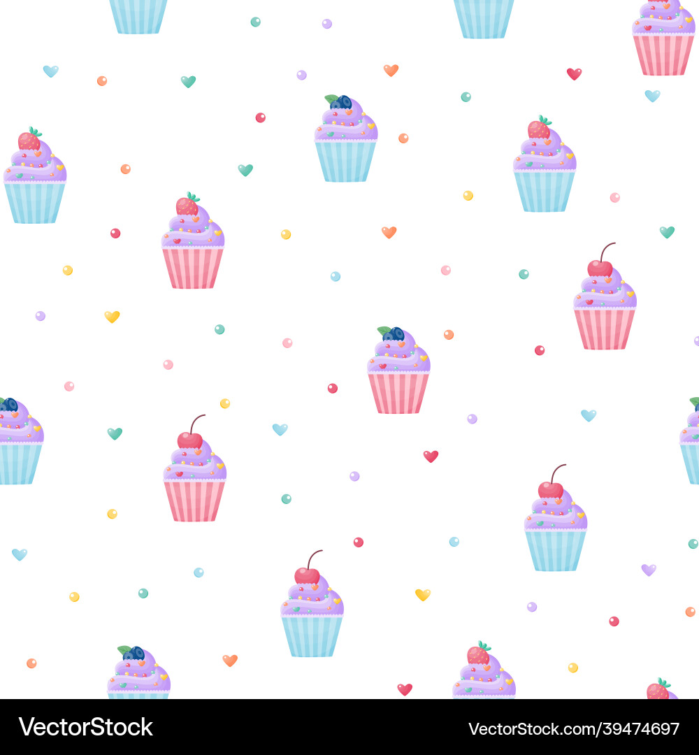 Seamless pattern with cute cupcakes Royalty Free Vector