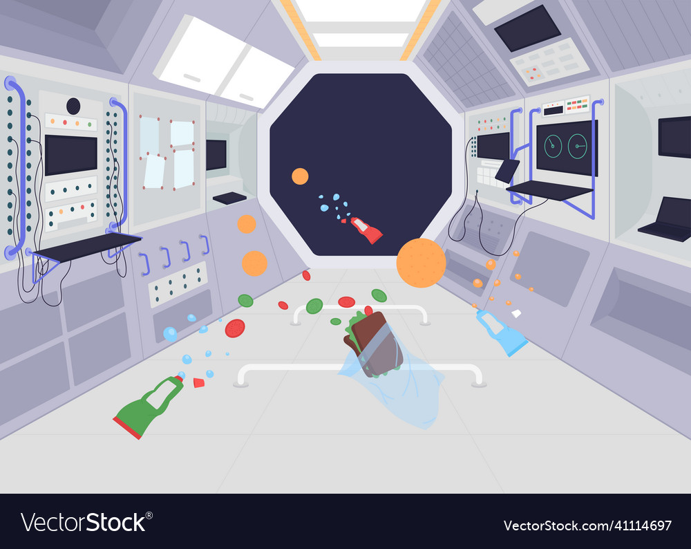 Ship in zero gravity flat color Royalty Free Vector Image