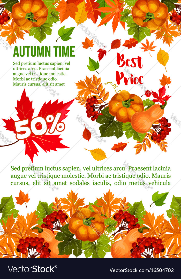 Autumn Sale Banner Template For Thanksgiving Day Vector Image