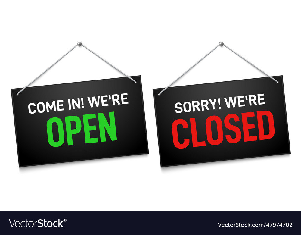 Black Open And Closed Sign Dark Shop Door Vector Image