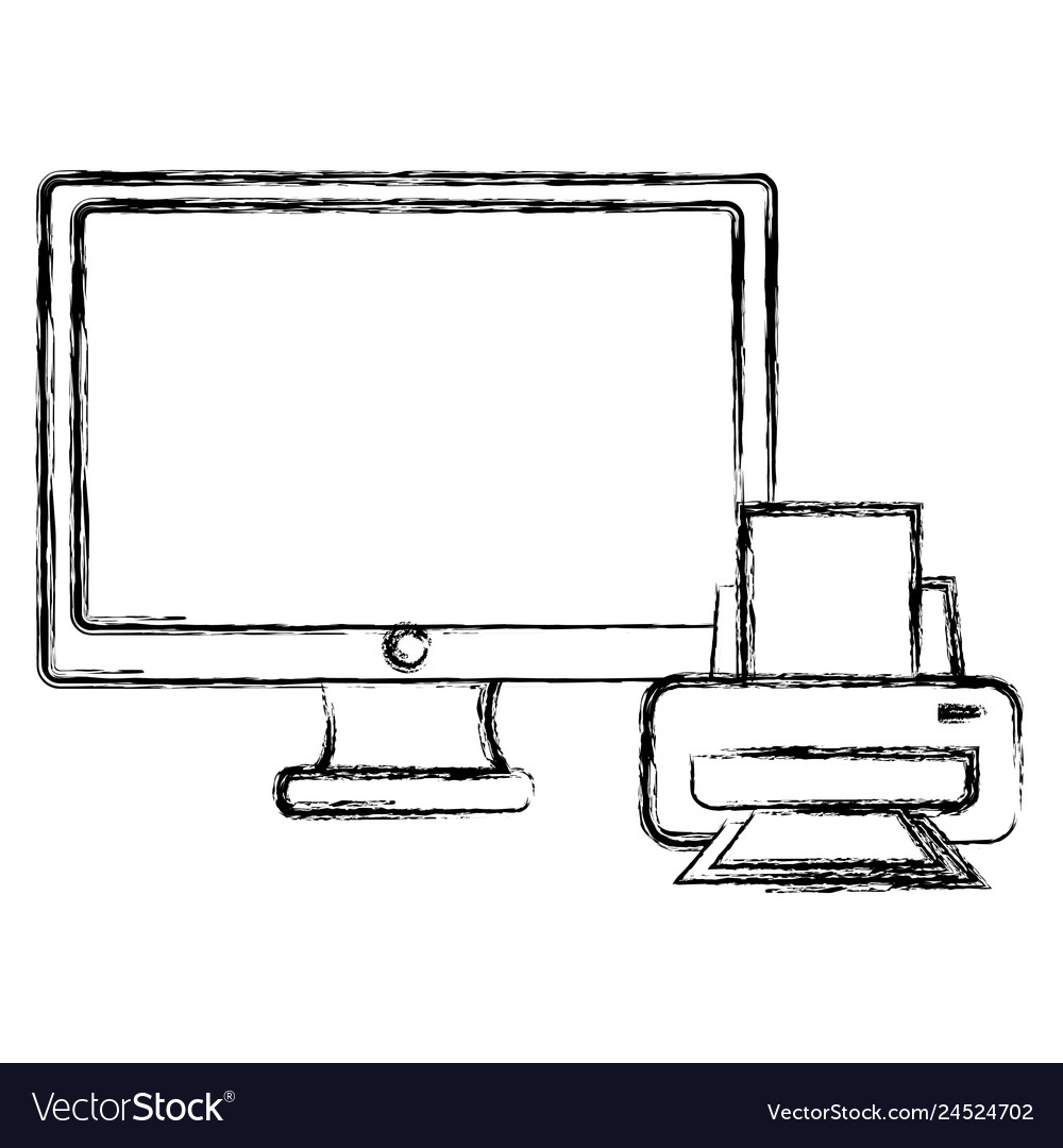 Computer display with printer vector image Computer display with printer
