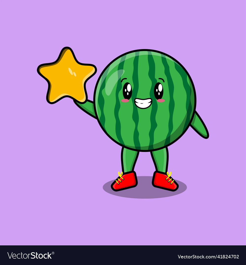 Cute cartoon watermelon holding big golden star