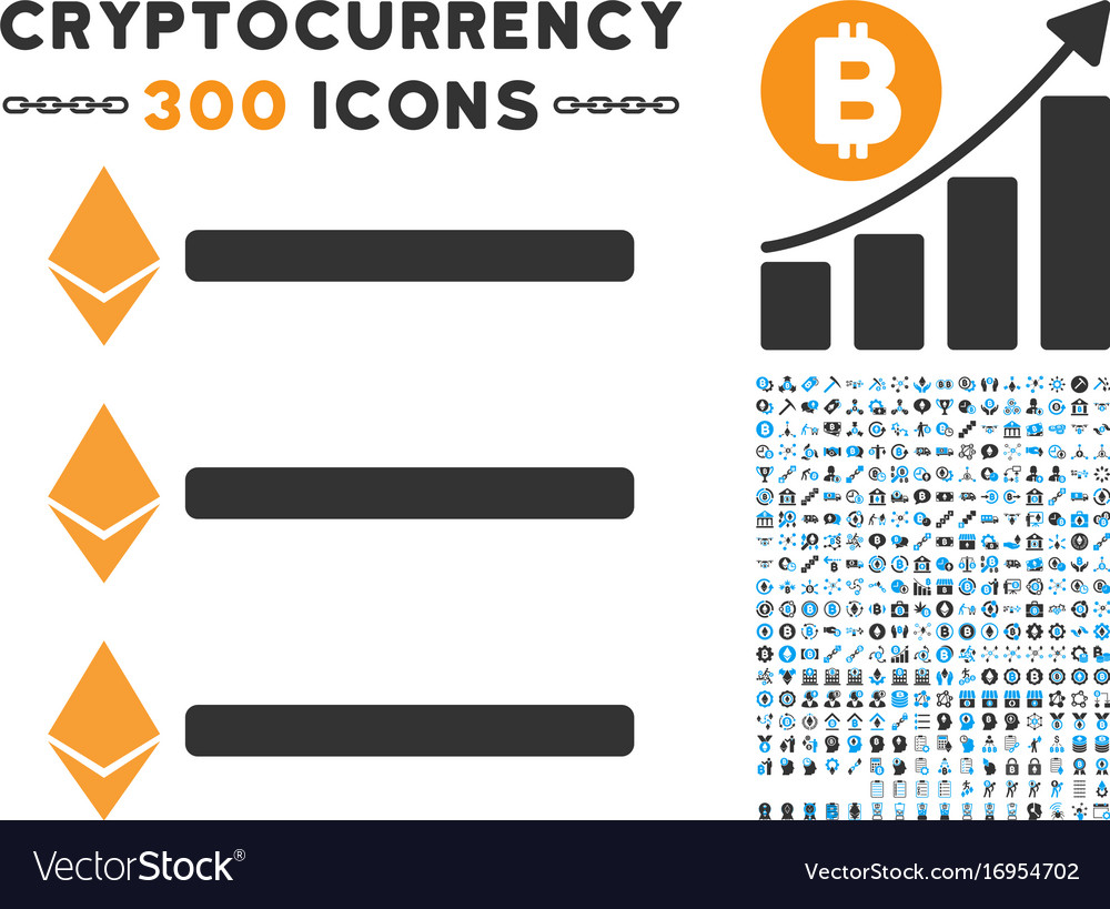 Ethereum list flat icon with set