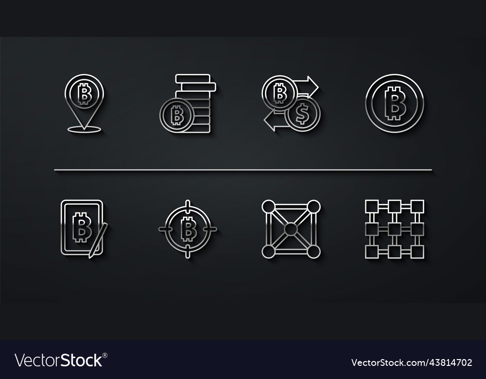 Set line bitcoin mining from tablet vector image Set line bitcoin mining from tablet