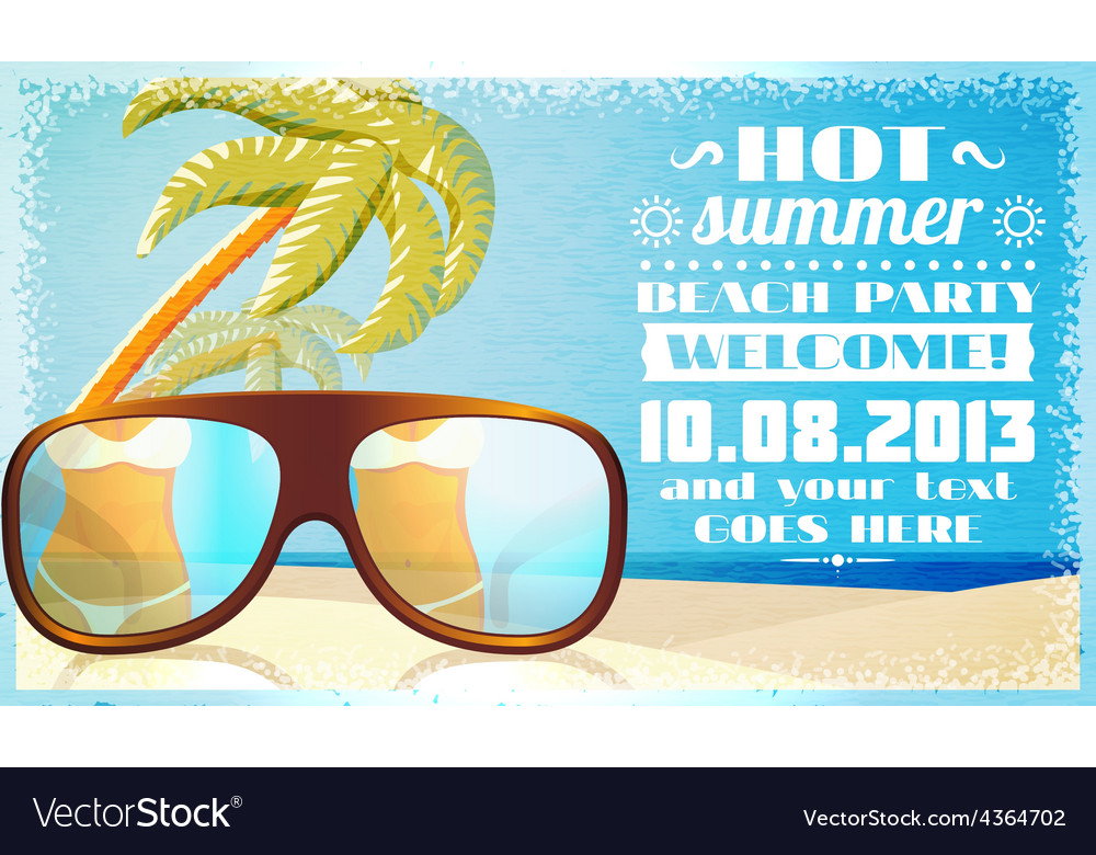 Summer beach party invitation glasses on the sand