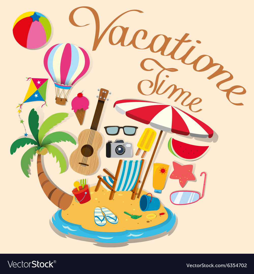 Vacation theme with island and beach objects Vector Image