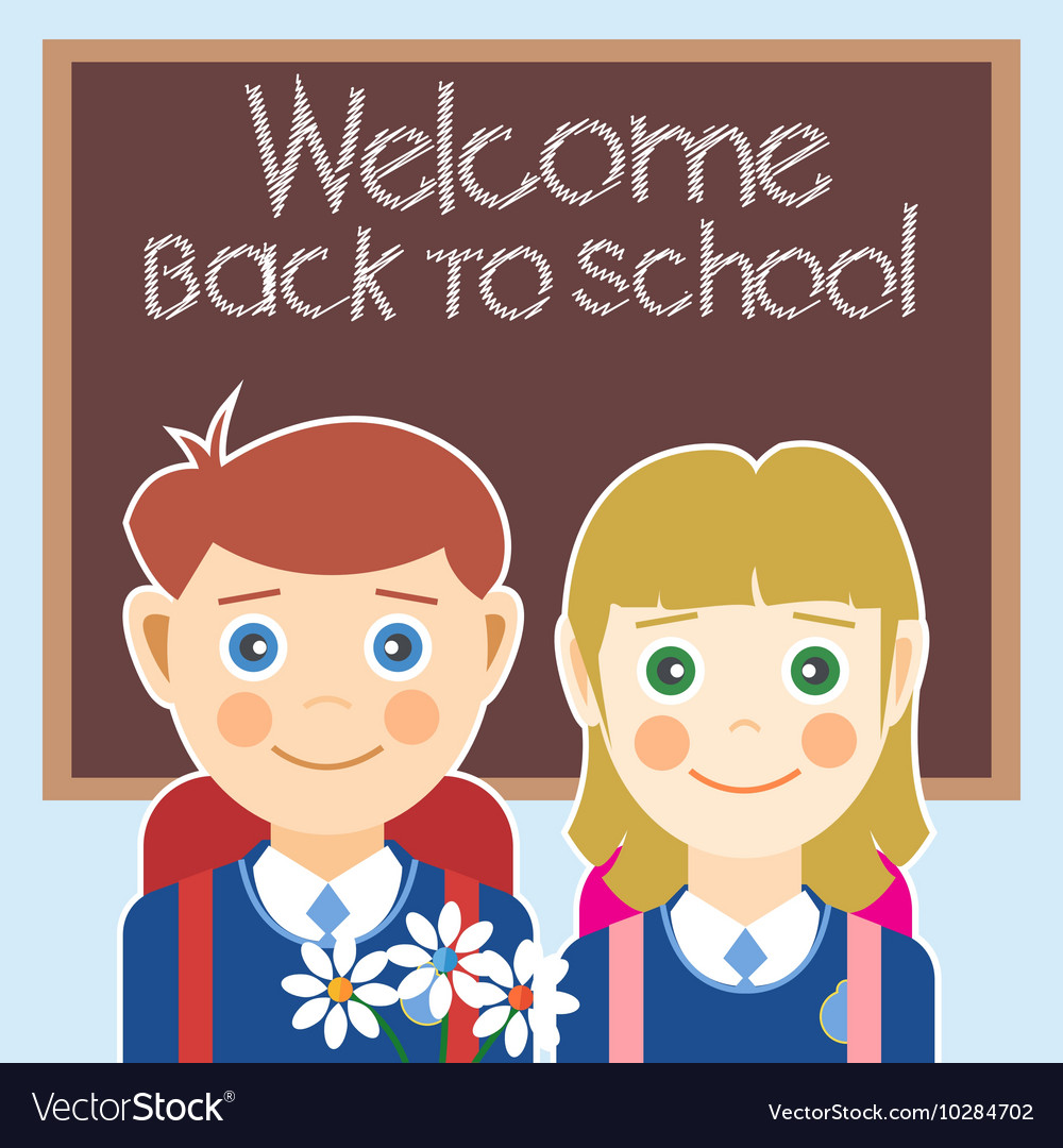 Welcome back to school card with a boy girl