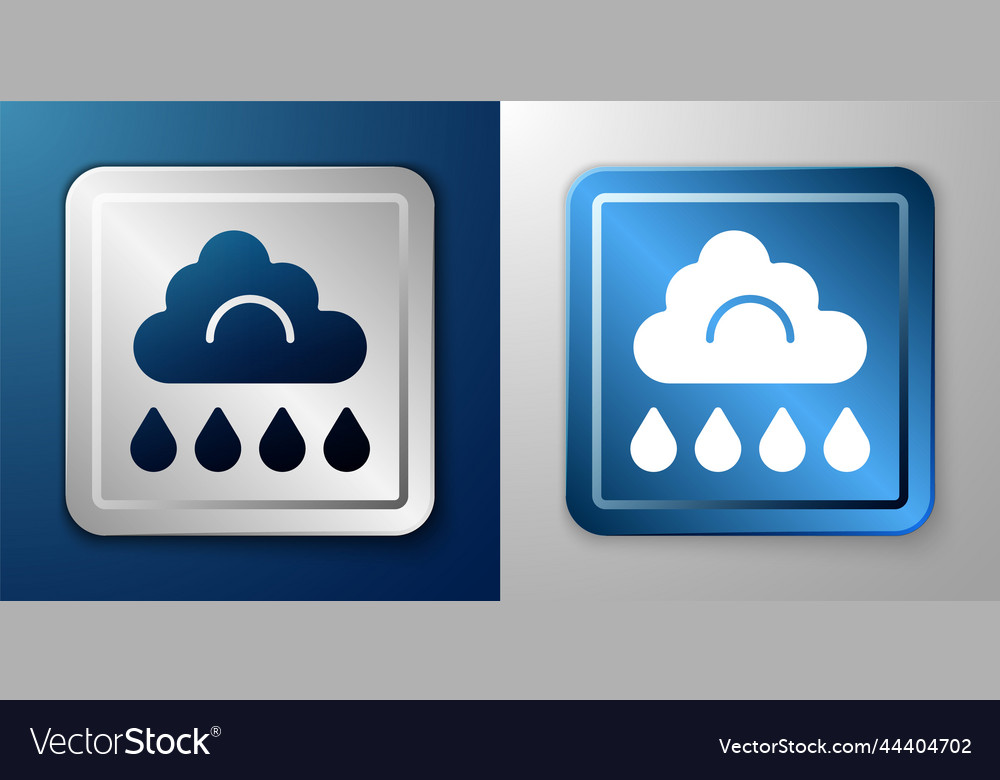 White cloud with rain icon isolated on blue