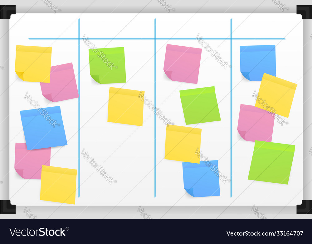 Board with color sticky notes and markers
