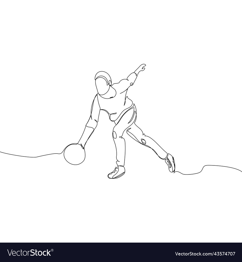 Bowling player throwing a ball one line art