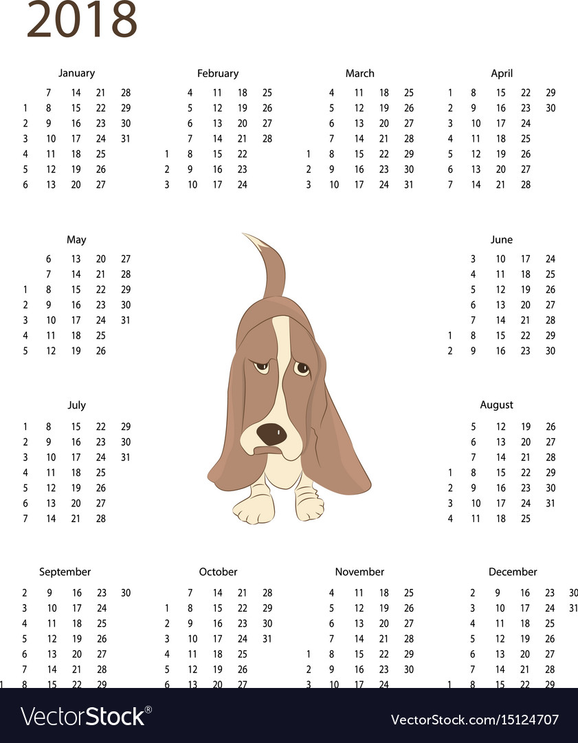 Calendar 2018 with dog Royalty Free Vector Image