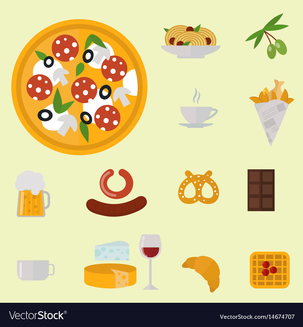 European tasty food cuisine dinner showing Vector Image