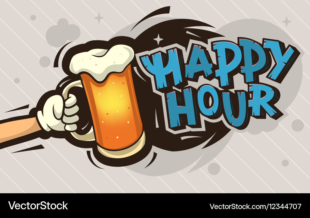 Happy Hour Cartoon Poster Design With An Vector Image