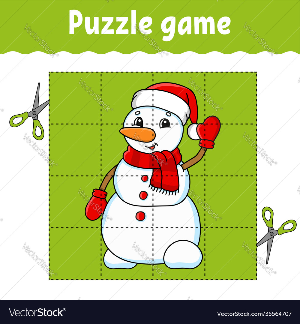 Puzzle game for kids winter theme education vector image Puzzle game for kids winter theme education