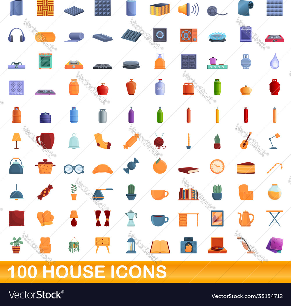 100 house icons set cartoon style