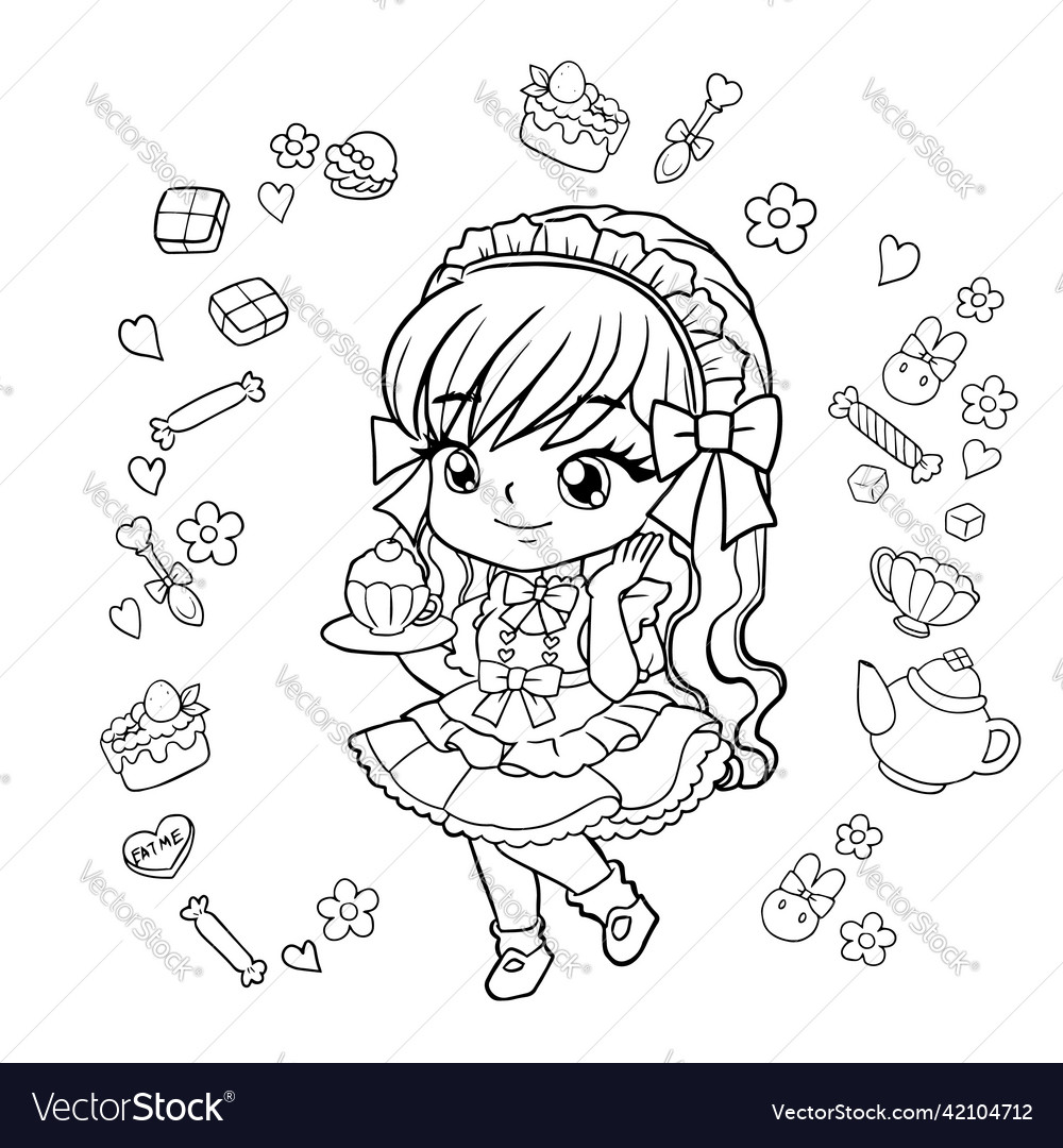 Coloring page princess kawaii style cute anime