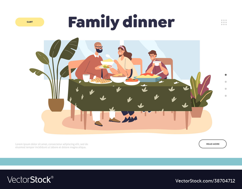 Family dinner concept landing page with happy