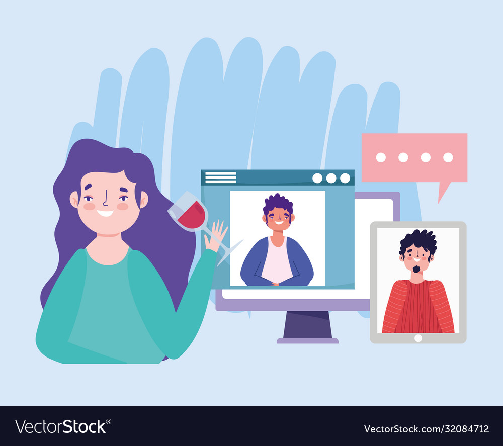 Online party birthday or meeting friends woman Vector Image