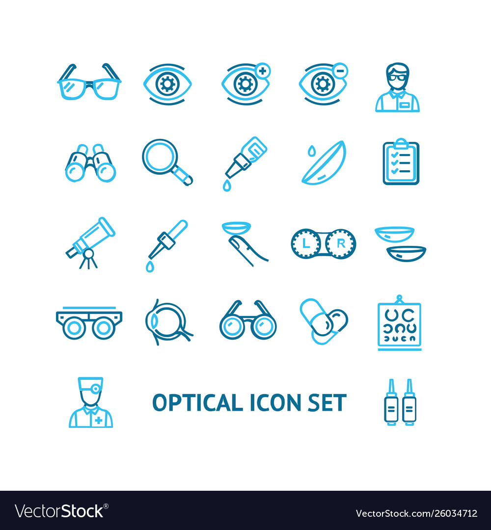 Optical signs color thin line icon set Royalty Free Vector