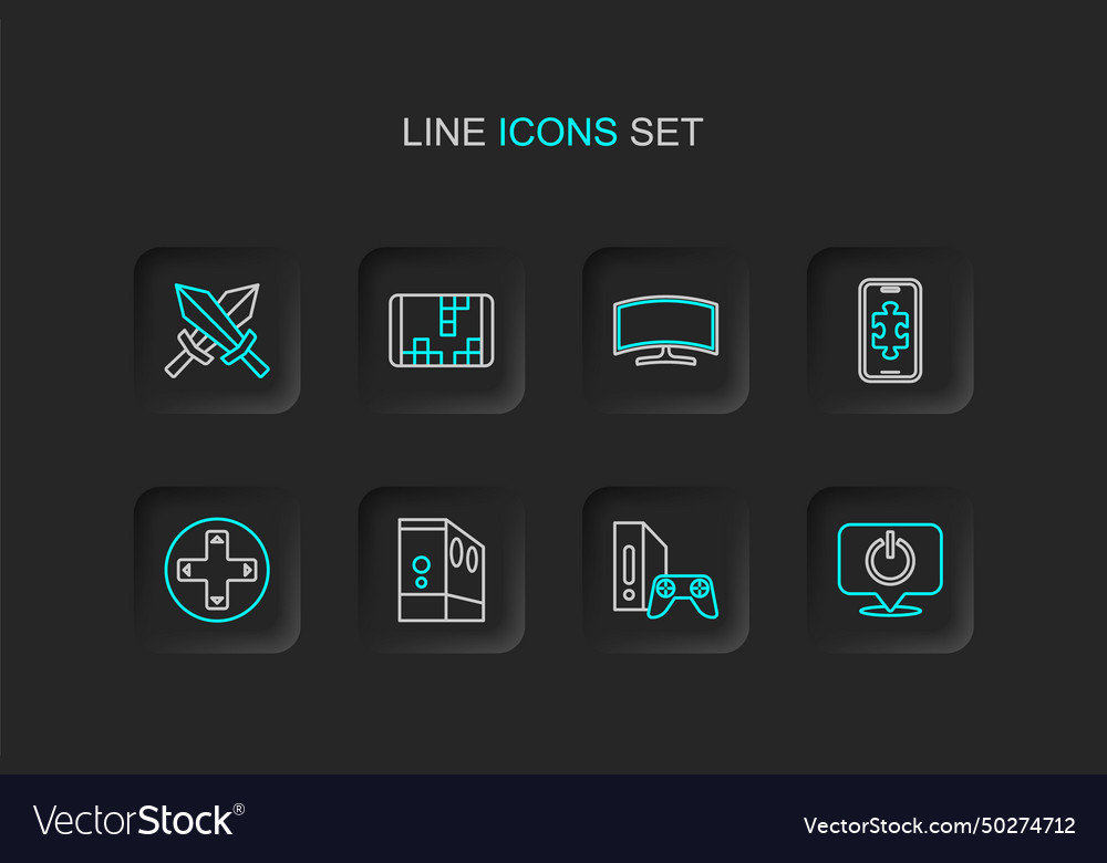 Set line power button game console with joystick vector image Set line power button game console with joystick