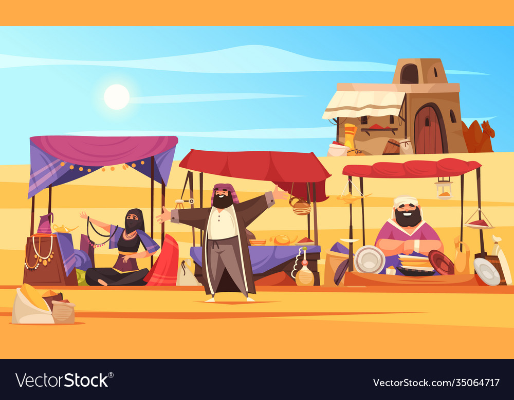 Arabic marketplace cartoon background Royalty Free Vector Arabic marketplace cartoon background Royalty Free Vector