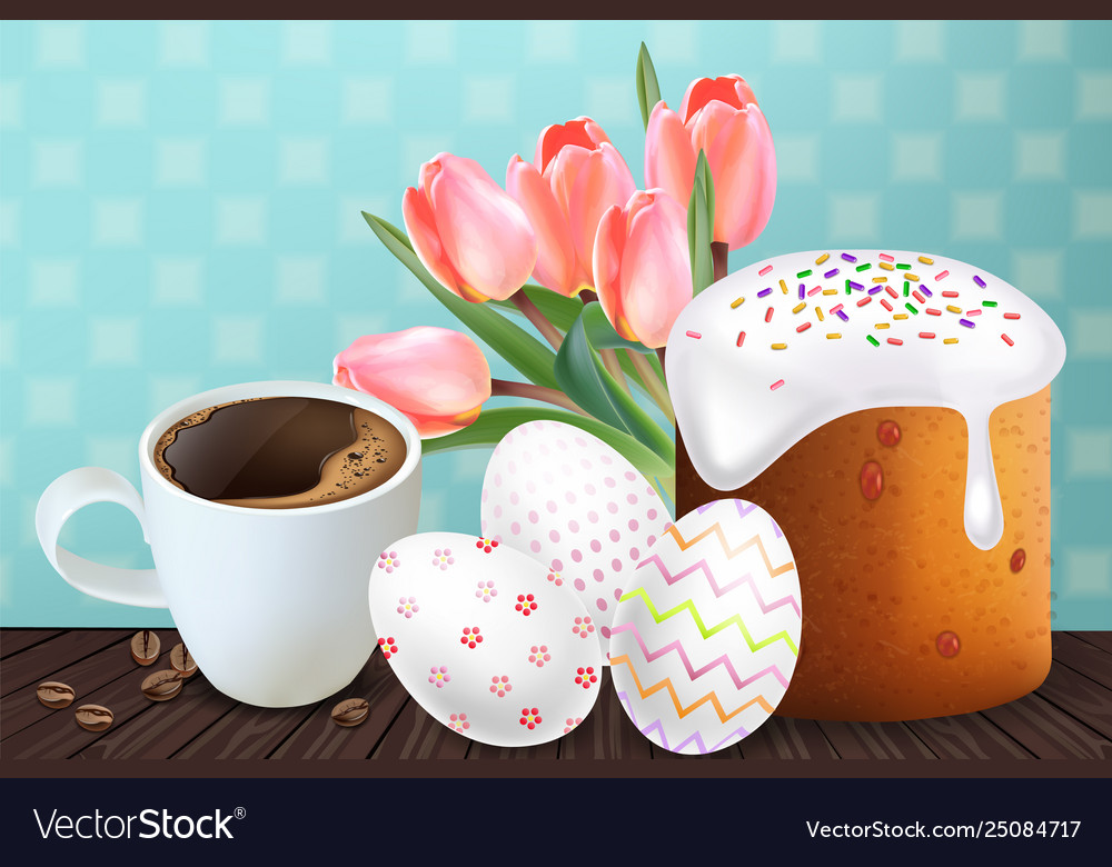 Coffee and easter traditional sweet bread Vector Image