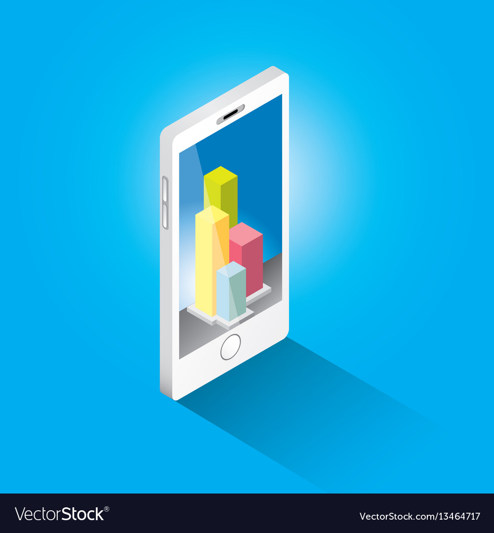 Isometric smartphone with graph and charts vector image Isometric smartphone with graph and charts