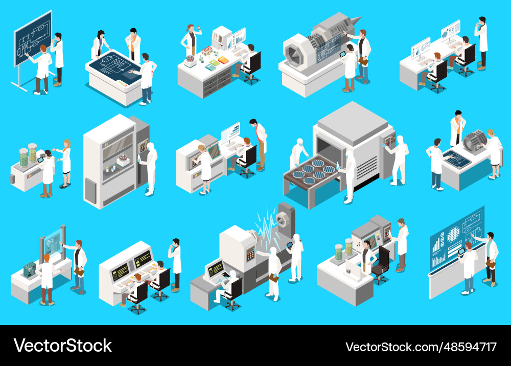Research development isometric set Royalty Free Vector Image