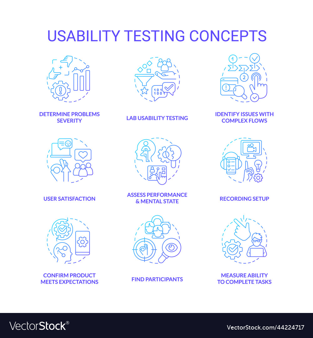 Usability testing blue gradient concept icons set Vector Image
