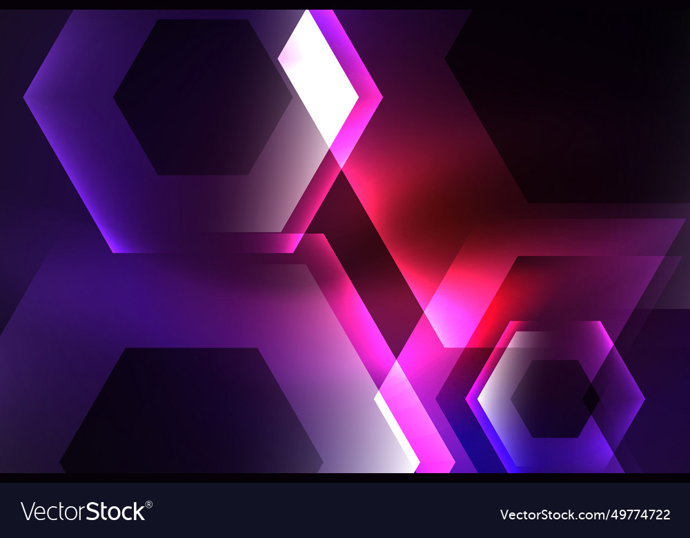 Arrow hexagon neon light glowing shapes background