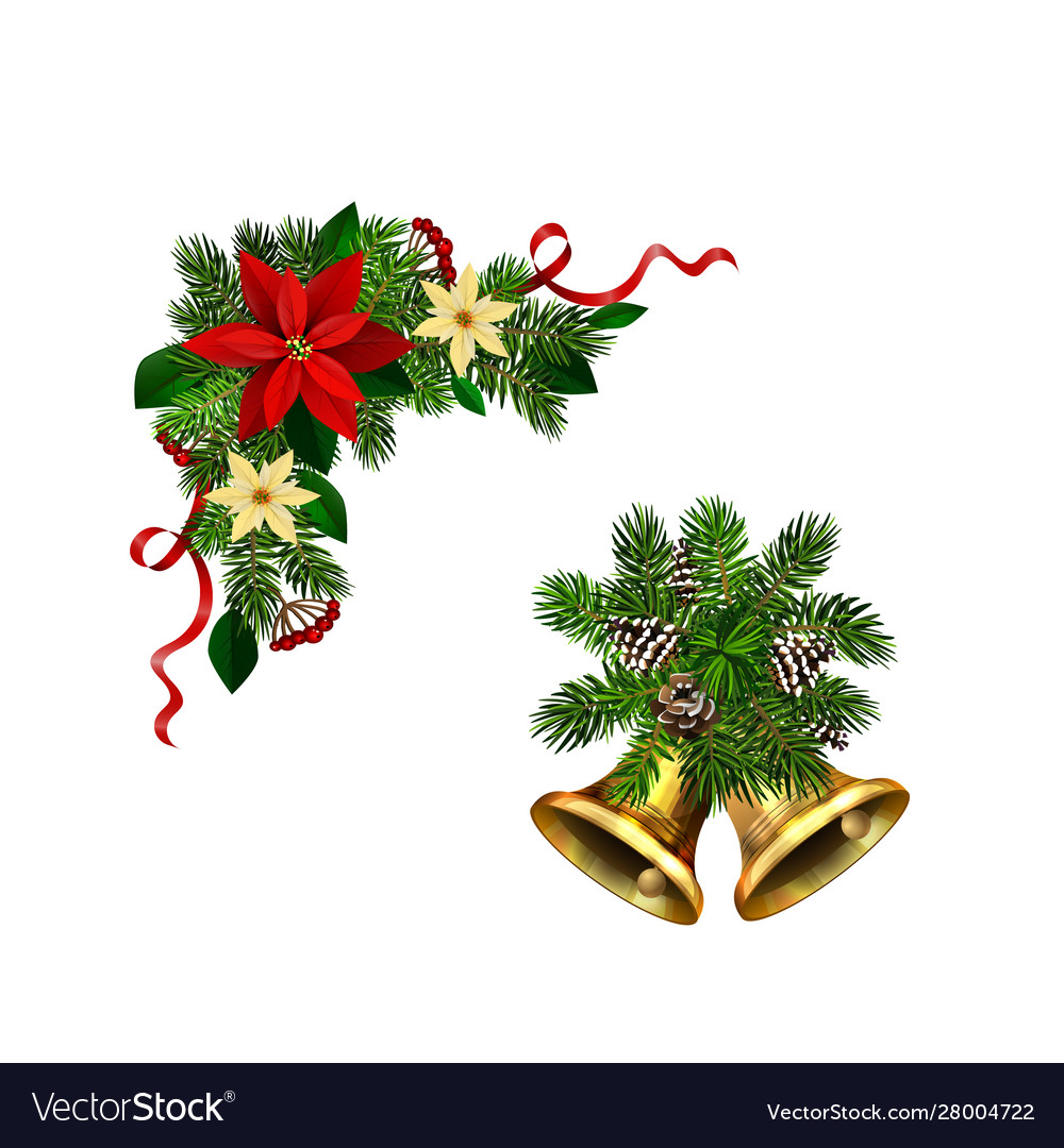 Christmas decorations with fir tree golden jingle Vector Image