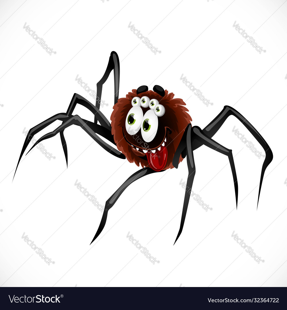 Cute cartoon character spider isolated on white