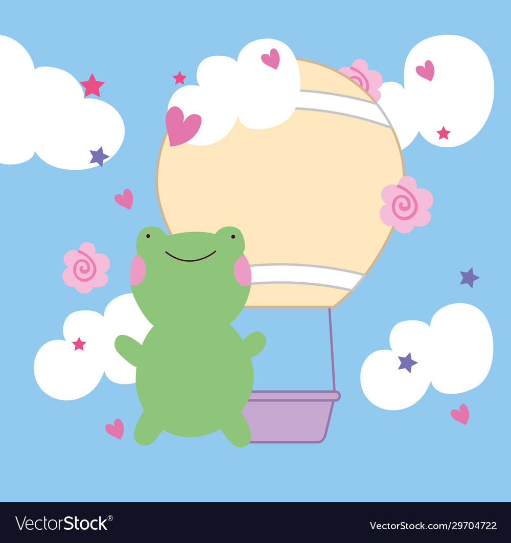 Frosch mit Ballon Luft heiß kawaii Stil