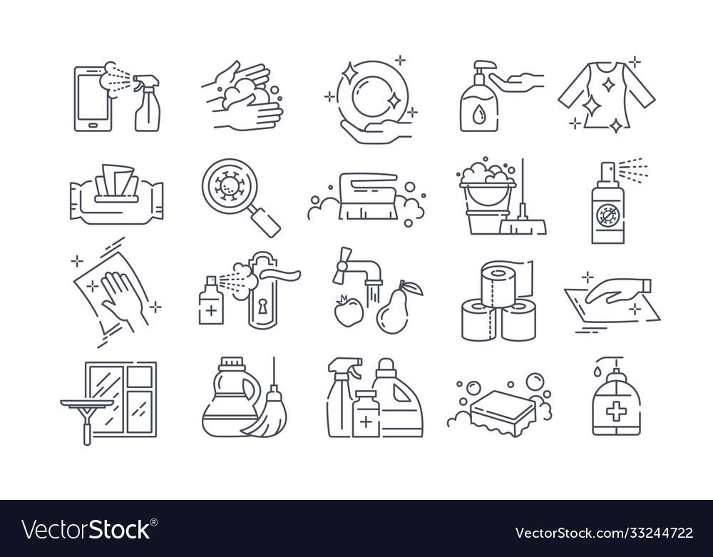 Große Set schwarz und weiß sanitising Icons vector image Große Set schwarz und weiß sanitising Icons