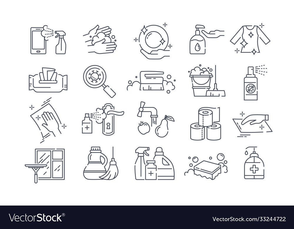 Large set black and white sanitising icons