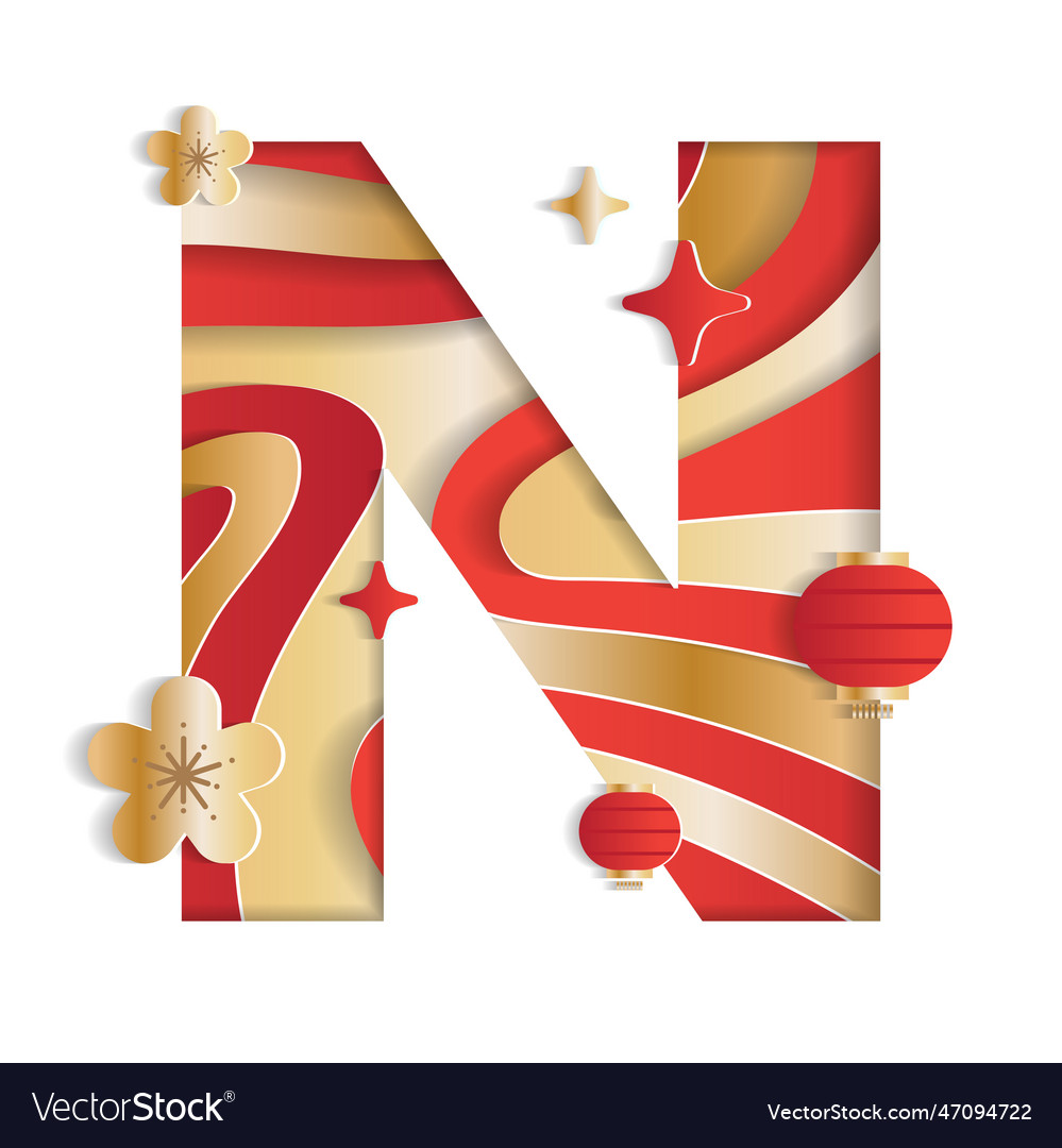 Letter n alphabet font chinese new year concept vector image Letter n alphabet font chinese new year concept
