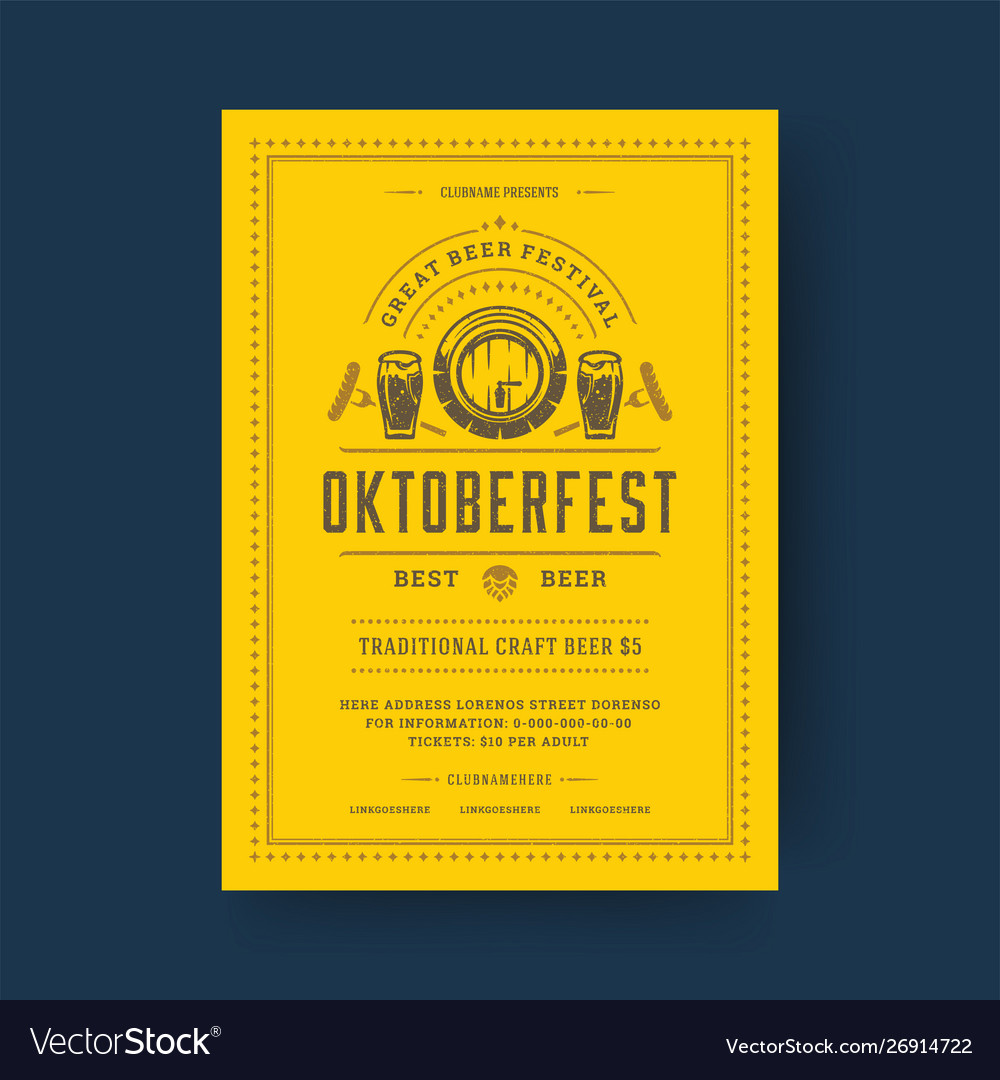 Oktoberfest Party Flyer Vintage Typography Vector Image