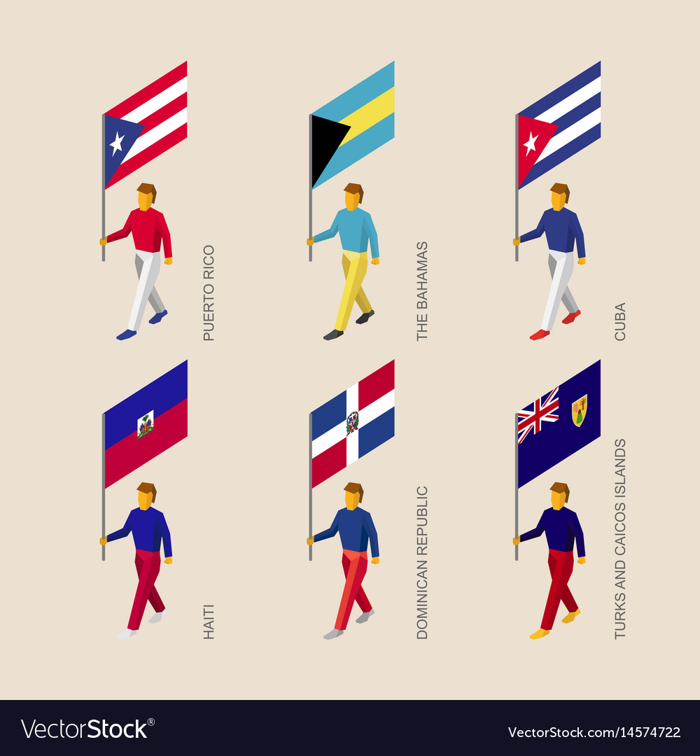 Set Of People With Flags Caribbean Countries Vector Image