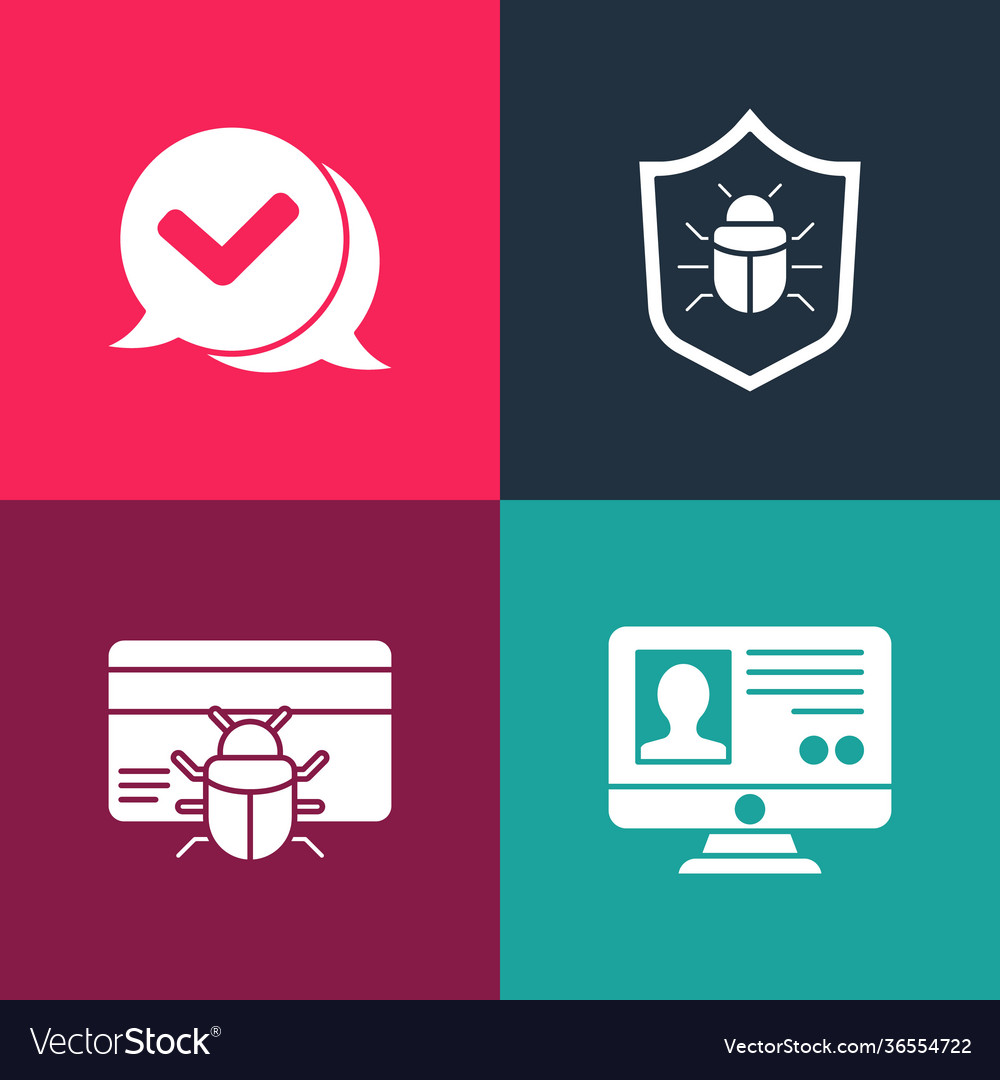 Set pop art create account screen system bug vector image Set pop art create account screen system bug