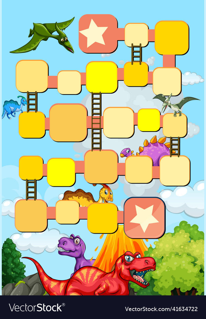 Snake ladder game template with dinosaur theme Vector Image