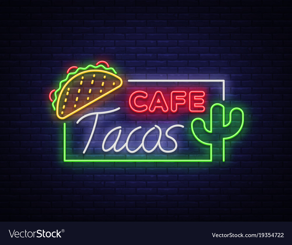 Tacos logo in neon style sign symbol