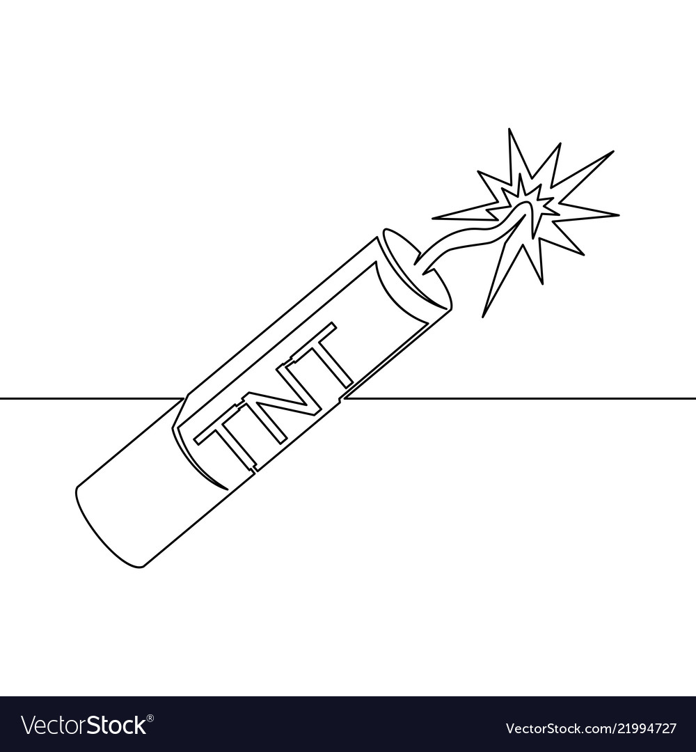 Continuous One Line Drawn Dynamite Line Icon Tnt Vector Image