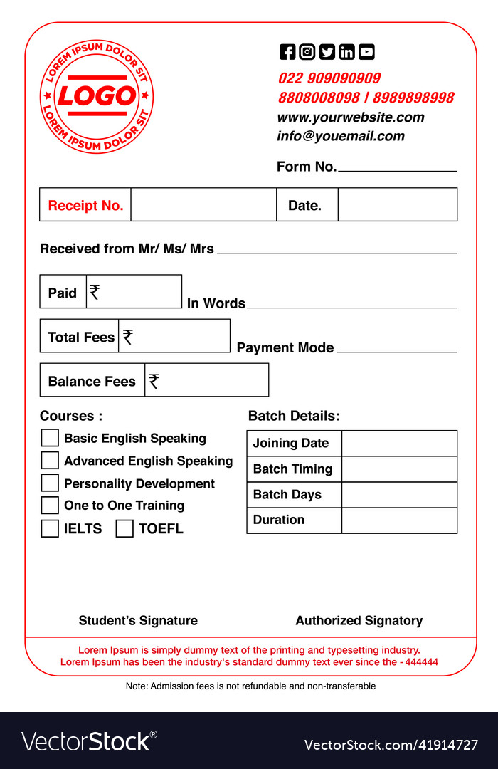 english-speaking-academy-bill-book-page-royalty-free-vector