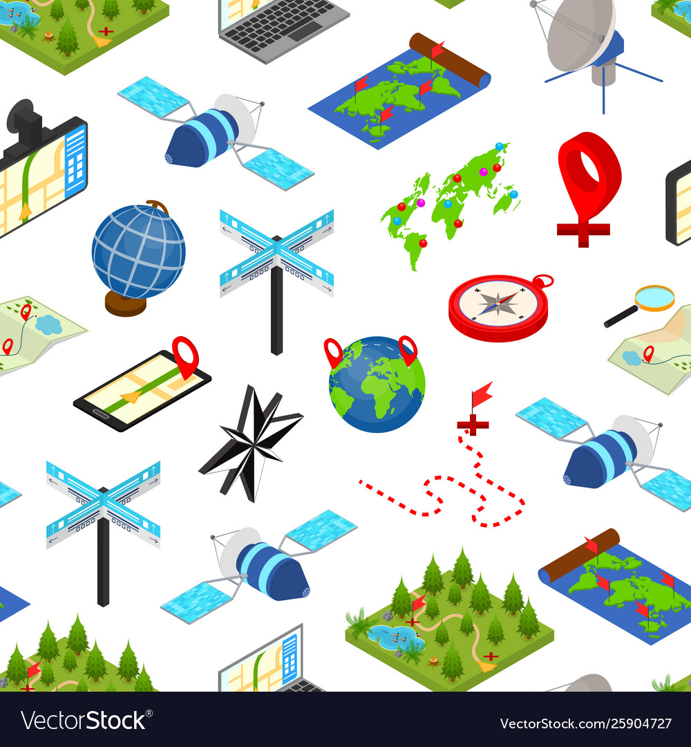 Navigation methods tools signs 3d seamless pattern vector image Navigation methods tools signs 3d seamless pattern