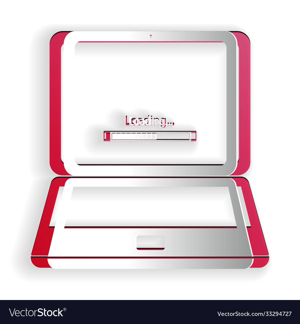 Paper cut laptop update process with loading bar vector image Paper cut laptop update process with loading bar