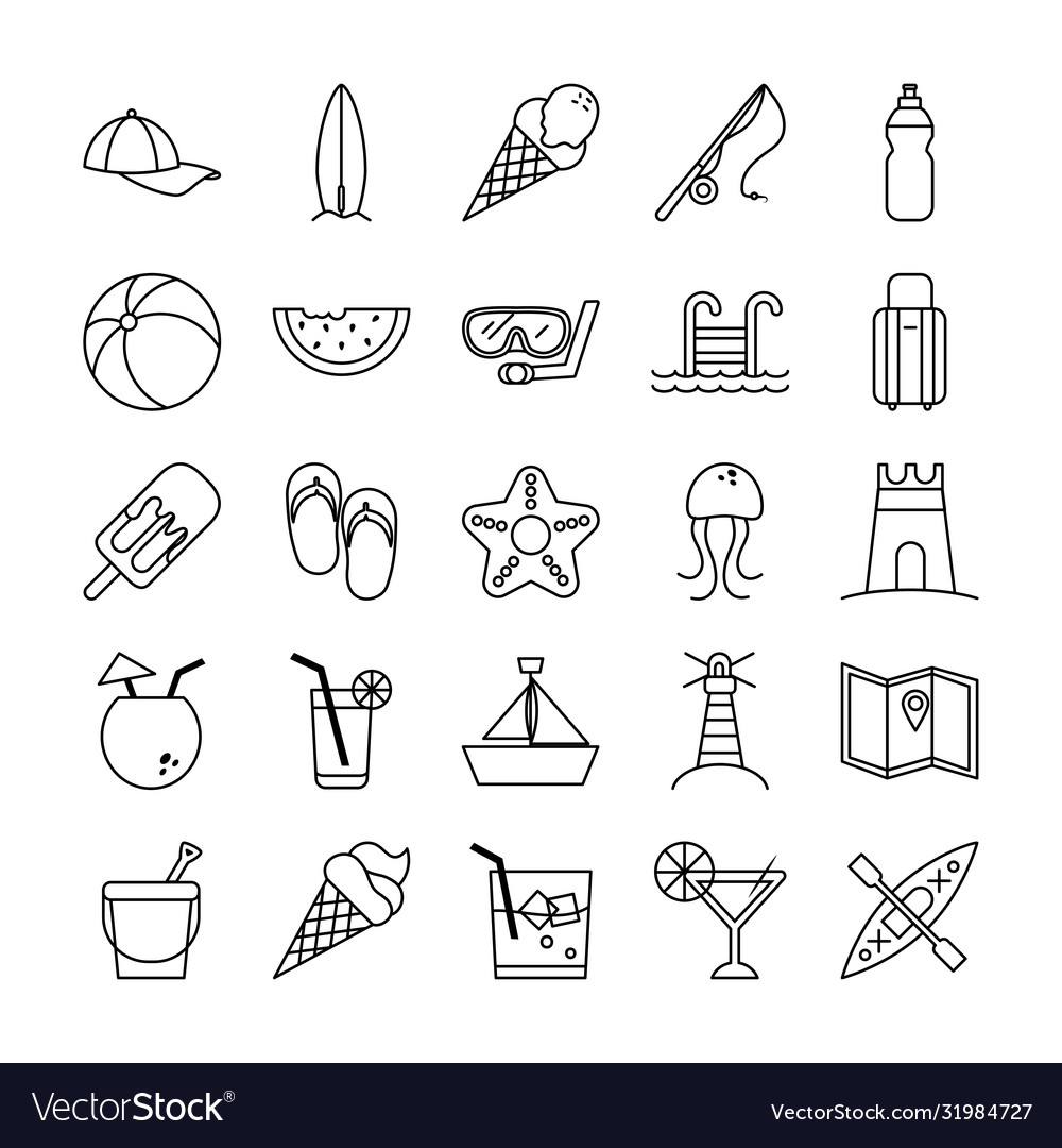 Summer line style icon set design