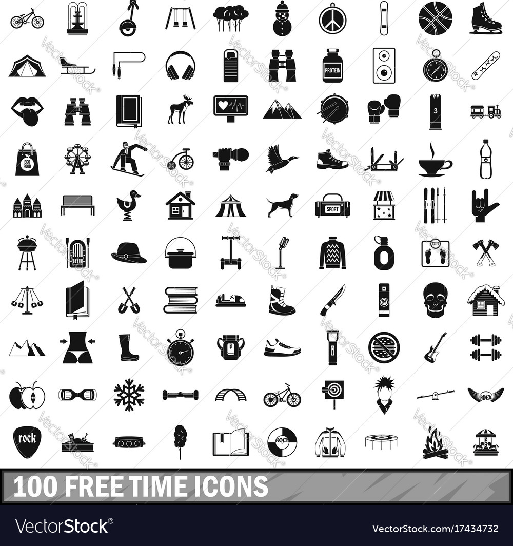 100 free time icons set simple style Royalty Free Vector