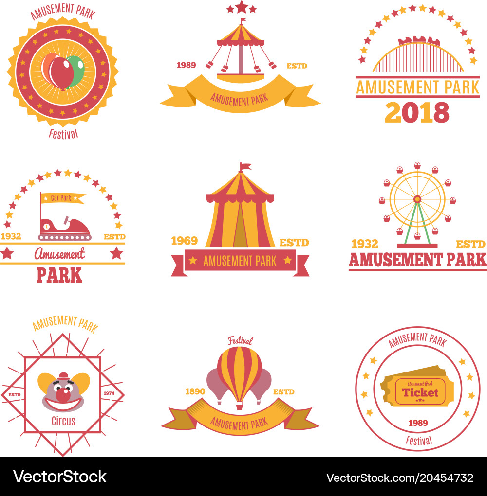 Amusement park emblems set Royalty Free Vector Image