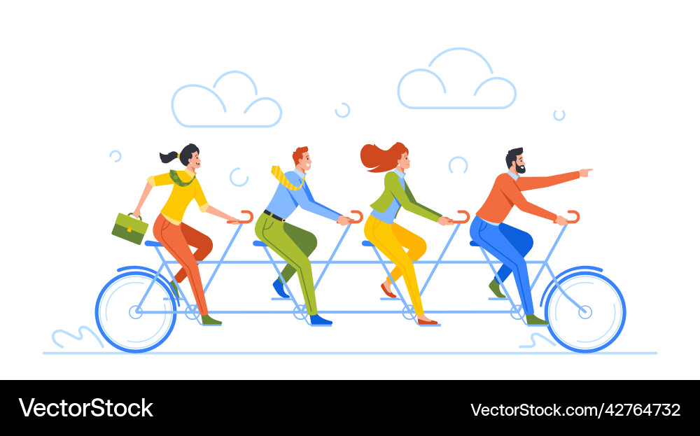 Business team riding tandem bicycle men Royalty Free Vector